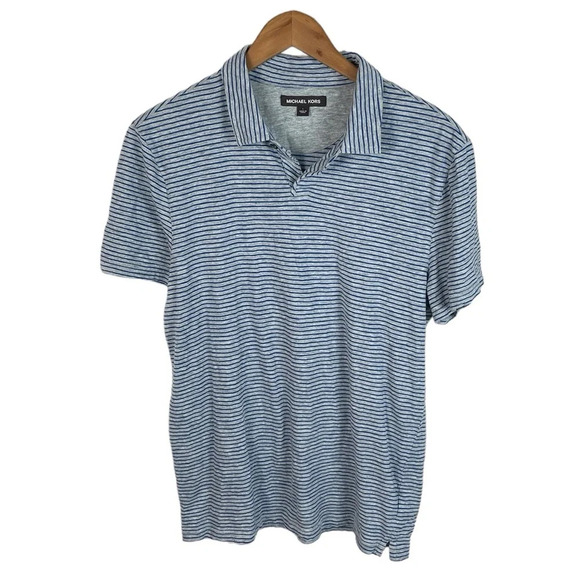 PO792 Men’s Michael Kors Designer Striped Casual Polo Shirt L - Picture 1 of 4